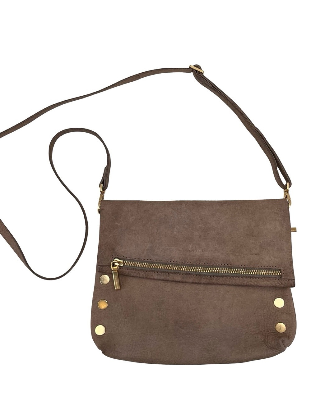 Hammitt Taupe Suede Crossbody with Gold Hardware
